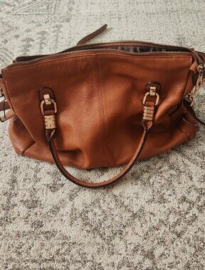 Kattee Classic Tan Leather Tote Bag with Gold Hardware